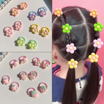 10 adet / takım Küçük Çiçek Lastik Bant Kızlar için Sevimli Meyve Zarar Vermez Saç Saç Halka Aksesuarları Kafa Bandı Headdress