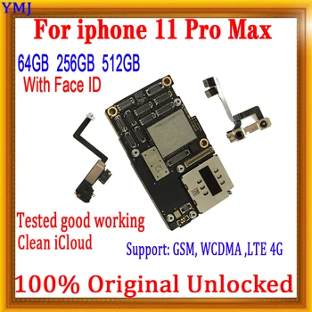 100 % Orijinal Tam Unlocked iPhone 11 pro max Anakart / No Yüz KİMLİĞİ Ücretsiz iCloud ve IOS sistemi Mantık Kurulu iyi test edilmiş