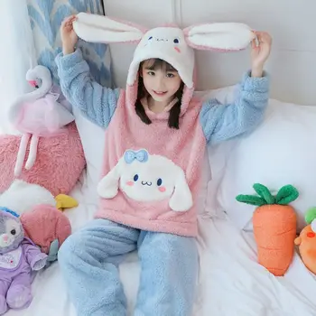 2022 Sanrio Pijama Cinnamoroll Karikatür Anime Peluş Çocuk Pazen Polar Çocuklar Sıcak Kapşonlu Pijama Ev Pijama noel hediyesi