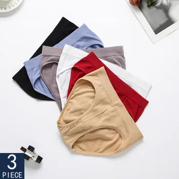 3 ADET Pamuk Külot Kadın Nervürlü İç Çamaşırı Seksi Düşük Bel Külot Rahat Dikişsiz Külot 6 Düz Renk Yumuşak Pantys M-XL