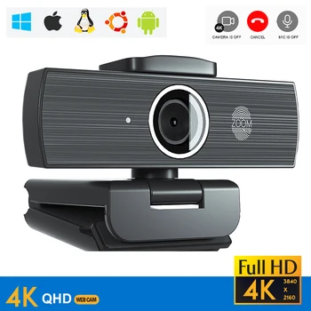 4K Webcam HD Sensör Otomatik Odaklama Kamerası Mikrofon ile Gizlilik Kapağı ve Tripod Tak ve Çalıştır USB Bilgisayar Web Kamera