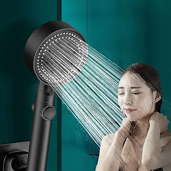 5-Speed Ayarlanabilir Yüksek Basınçlı Duş Başlığı Tek Tuşla Durdurma Su Su Tasarrufu El Duş Başlığı Banyo Aksesuarları