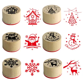 6 Adet Inkpad El Yapımı DIY Noel Tema Ahşap Damga Mürekkep Pedi Scrapbooking Tebrik Kartı Parmak Boyama El Hesabı Mühür Dekor