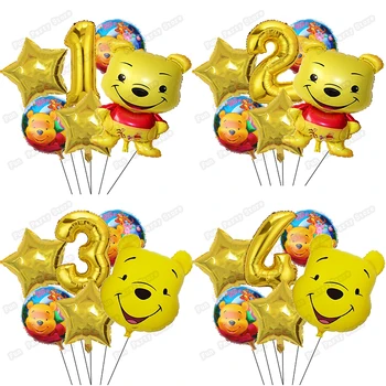 6 adet / takım Disney Winnie The Pooh Balonlar Doğum Günü Partisi Süslemeleri Bebek Duş Alüminyum Folyo Balonlar Çocuk Oyuncakları Globos