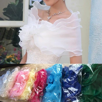 9 Renkler Düğün Omuz Silkme Kadınlar İçin Bolero Mariage Ruffles Kısa Organze Gelin Elbise Düğün Pelerin Kırmızı Şampanya Mavi Bolero Femme