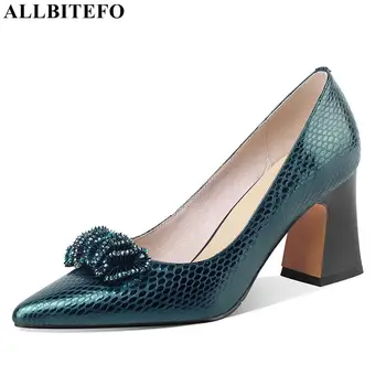 ALLBITEFO Boyutu 34-42 Kalın Topuk Hakiki Deri Marka Moda Yüksek Topuklu Parti Kadın Topuklu Ayakkabı Ofis Bayanlar Yüksek Topuk Ayakkabı