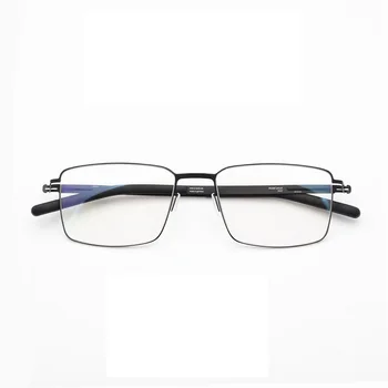 Alman Tarzı Titanyum Alaşımlı Ultra hafif İş Gözlük Çerçeveleri Kare Vidasız Erkekler Optik Reçete Diyoptri Gözlük