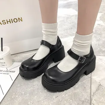 Artı Boyutu Mary Jane Ayakkabı Kadın Japon Tarzı Lolita Ayakkabı Platformu Yüksek Topuk Yuvarlak Ayak Kolej Vintage deri ayakkabı Pompaları