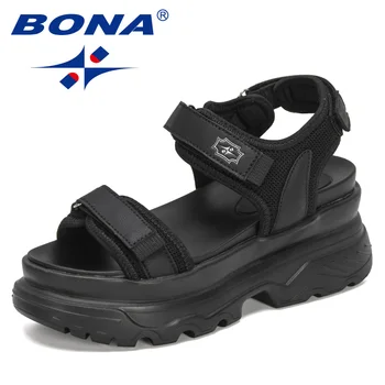 BONA 2022 Yeni Tasarımcılar Spor Sandalet Kadın Düz Yaz Ayakkabı Rahat platform sandaletler Bayanlar Rahat yürüyüş ayakkabısı Feminimo