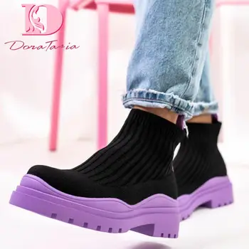 Büyük Boy 35-43 Marka Yeni INS Sıcak Bayanlar Platformu yarım çizmeler Moda Slip-on Tıknaz Topuklu bayan Botları Rahat Rahat Kadın Ayakkabı