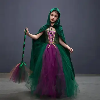 Cadılar Bayramı Çocuklar Kız Purim Karnaval Parti için Parti Elbise Gotik Hayalet Kostümü Çocuk Kıyafeti Kaftan Elbise Cadı Şapkası Cadı 
