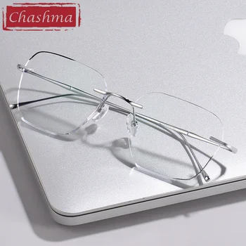 Chashma Kadın Elmas Kesilmiş Gözlük Erkekler Çerçevesiz Gözlük Çerçeve Şeffaf Lensler Kaliteli Optik Kristal Saf Titanyum Gözlük