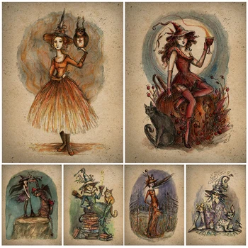 Cheshire Kedi Ve Kış Cadı Wonderland sanat posterleri Baskılar Kubbe Dekorasyon Büyü Çay Duvar Sanatı Kediler Witchy Magick Baskılar