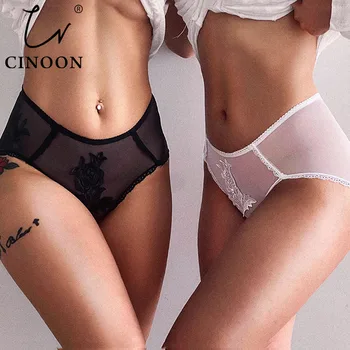 CINOON Seksi kadın Külot Erotik İç Çamaşırı Günaha transparan iç çamaşırı Oymak Kız Külot Net İplik Dantel Külot