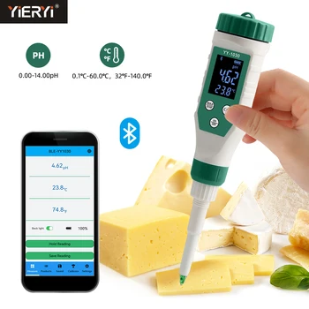 Dijital Bluetooth Gıda ph ölçer 0.00 ~ 14.00 Yüksek Doğruluk Sensörü Akıllı Sıcaklık asitlik test cihazı Bira Meyve Peynir Et Konserve