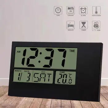 Dijital duvar saati LCD Ev Dekorasyon Büyük LCD ekran Takvim ile Tarih ve Gün ve Sıcaklık Erteleme Alarm Pil Powered