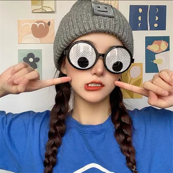 Eğlenceli Ve Komik Gözlük Yuvarlak Çerçeve Parti Festivali Sahne Dekorasyon Gözlük Selfie Eğlence Aksesuarları Haddeleme Gözbebekleri