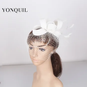 Fascinator Tabanı Kadınlar için Kuş Kafesi Peçe Hairbands Tüy Örgü Saç silindir şapka Kokteyl Parti Taklit Sinamay Şapka Yeni Varış