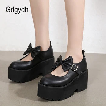 Gdgydh Ilmek Lolita Ayakkabı Platformu Topuklu Kadın Pompaları Japon okul üniforması Ayakkabı Kız JK papyon Kalın Taban Mary Jane Toka