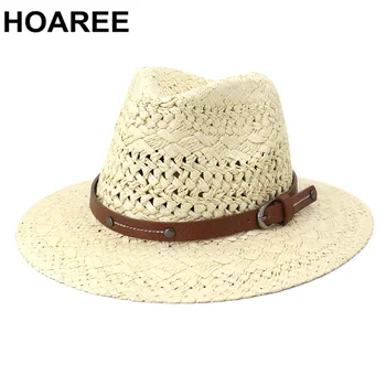 HOAREE Hasır Şapka El Yapımı güneş şapkası yazlık şapkalar Kadınlar için Geniş fötr şapka Caz Kap Erkekler Unisex Panama Şapka