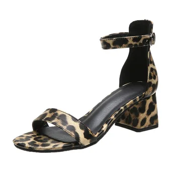 Kadın Sandalet Ayakkabı Yaz Moda Leopar Pompaları Nefes Yüksek Topuklu Toka Askı Peep Toe Gladyatör Artı Boyutu 35-42