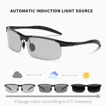 kare Fotokromik Polaroid Güneş Gözlüğü Erkekler Polarize Gözlük Erkek Renk Değiştiren güneş gözlüğü Erkekler İçin Spor Sürüş UV400