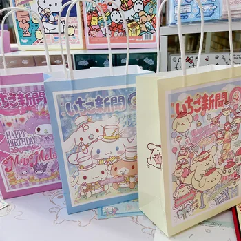 Kawaii Benim Melody Kuromi Cinnamoroll 2/4 Adet Beyaz kraft kağıt torba Anime Sanrioed Sevimli Kız Kalp Taşınabilir Hediye Paketleme Çantası