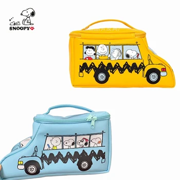 Kawaii Karikatür Sevimli Snoopyed Okul Otobüsü Şekli Çok Fonksiyonlu Çanta Pu Makyaj Masaüstü saklama çantası Oyuncaklar Kız Erkek