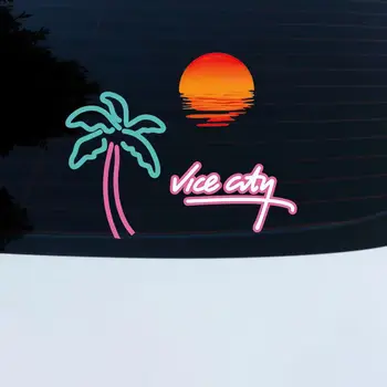 Klasik Oyun Araba Styling Etiketler Neon GTA Hindistan Cevizi Ağacı Aplike GTA Vice City Doğan Mücadele Gitar Motor Oto Kamyon Çıkartması