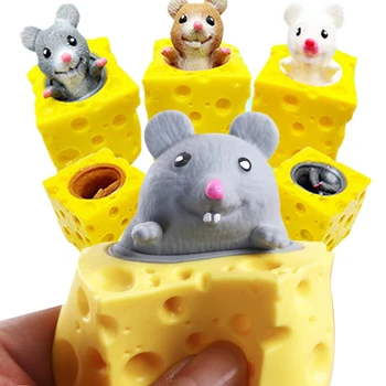 Komik Fare ve Peynir Blok Sıkmak Anti-stres Oyuncak Saklambaç Rakamlar Stres giderici stres oyuncakları Çocuklar Yetişkinler için