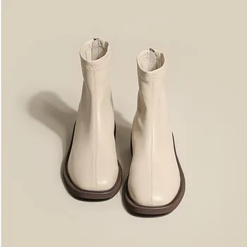 Koovan Kadın Botları 2021 Yeni Mango Kafa Krem renkli kısa çizmeler Çorap Kadın Kışlık Botlar Kadın Ayakkabı Kızlar İçin Ayak Bileği 