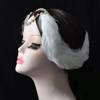 Kuğu Gölü Balesi Beyaz Saç Tüy Kafa Bandı İle Elmas Taklidi, Prenses Siyah Headdress Balerin Bale Tüy Başlığı