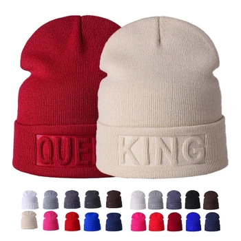 Kış Şapka Kral Kraliçe Kasketleri Moda Hip Hop Çiftler Kap Rahat düz şapka Erkek Kadın Sıcak Örme Bere Kayak Skullies Bonnet