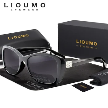 LIOUMO Retro Güneş Gözlüğü Polarize Kadınlar Klasik Marka Tasarım Elmas Çerçeve Moda Kadın Gözlük Degrade Lens UV400 zonnebril