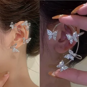 Moda Altın Gümüş Renk Kelebek Küpe Kadınlar için Köpüklü Zirkon Kristal kulak klipsi Küpe düğün takısı Aksesuarları