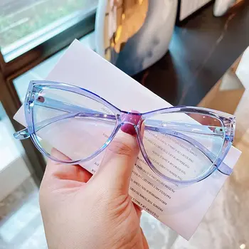 Moda Anti mavi ışık engelleme kedi göz gözlük çerçeve kadın Retro büyük boy ofis bilgisayar gözlükleri bayanlar için optik çerçeve