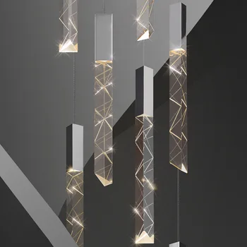 Modern Loft LED avize K9 kristal krom dubleks merdiven avize oturma odası otel tavan asılı ışık lüks kolye lamba
