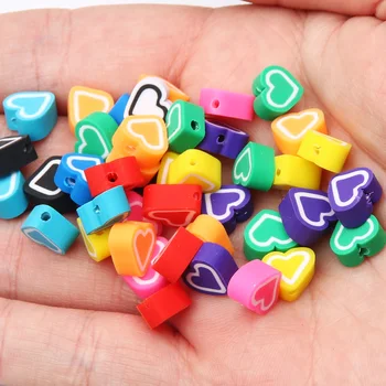 Polimer kil boncuklar 8-10mm Renkli Kalp Gevşek halka boncuk Charm Takı Yapımı İçin DIY Küpe anahtar zincirleri Bilezik Aksesuarları