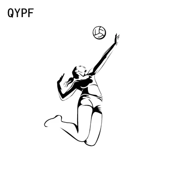 QYPF 11 * 17.3 CM Spor Eğlence Oyunu Voleybolcu Kız Plaj Araba Çıkartmaları Vinil Siluet C16-1348