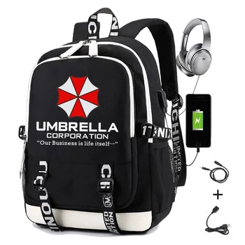 R-Resident Evils Sırt Çantası Erkekler için şemsiye taşıma seyahat sırt çantası Usb Şarj Okul Çantaları Laptop Softback Sırt Çantası