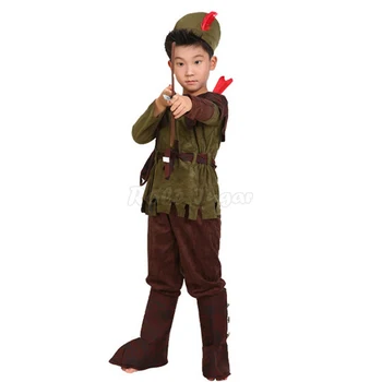 Robin Hood Çocuklar Cosplay Kostüm Tam Setleri Erkek Okçu Küçük Avcı Cadılar Bayramı Purim Karnaval Parti Performans Kıyafetleri C47X50