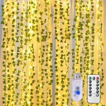 Sahte Sarmaşık ışık zinciri Sarmaşıklar Yapay sarmaşık yaprağı Bitkiler LED Sarmaşık Garland Yeşillik Asılı Bitki Perde Parti Duvar Dekoru