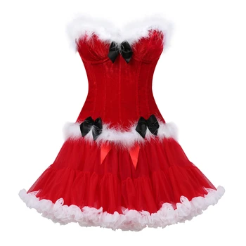 Sahte Yeni Seksi Noel Lace Up Korse Parti Elbise Jartiyer, Erotik İç Çamaşırı kadın İç Çamaşırı Santa Cosplay Egzotik Giyim