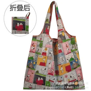 Sanrio Kawaii Snoopy alışveriş çantası Tote Çanta alışveriş çantası Katlanabilir ve Taşıması Kolay Hafif Su Geçirmez Çevre Dostu Çanta