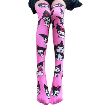 Sanrio Kuromi Diz Üstü Çorap İpek Çorap Peluş kadın çorapları Sanrio Karakterler Çorap Kawaii Benim Melodi Baskı Kitty Cinnamoroll