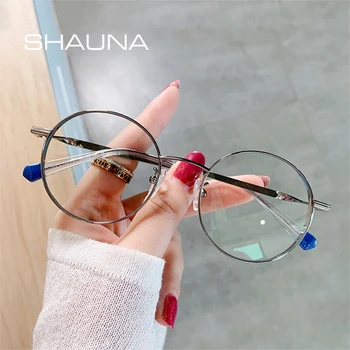 SHAUNA Retro Yuvarlak Kadınlar Metal gözlük çerçeve şeffaf Anti mavi ışık optik erkek gözlük çerçevesi