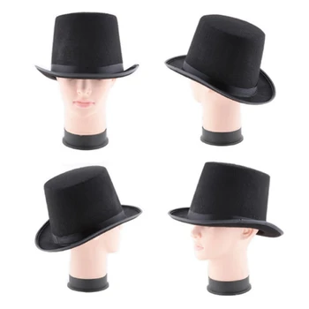 Siyah Polyester Keçe Saten silindir şapka Sihirbaz Şapka Beyefendi Şapka Parti Kostüm Aksesuarları Bir Boyut Çoğu Yetişkin Çocuklar