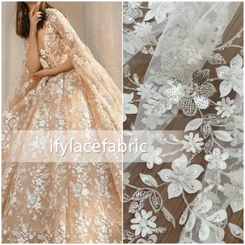 Son 3D Aplike Şerit Boncuklu Muhteşem Nakış Düğün Gelin elbise Tül Mesh dantel kumaş