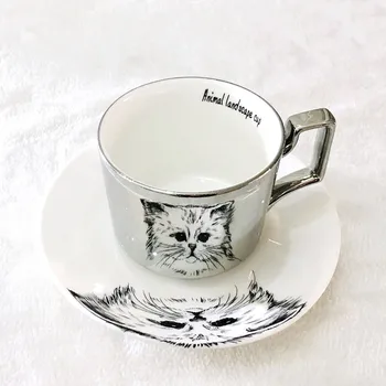 Sıcak!! Yeni Kemik Çini Yansıma fincan Karikatür Kedi anamorfik fincan Kaplan kupa Ayna Koleksiyonu Kahvaltı su şişesi hediye