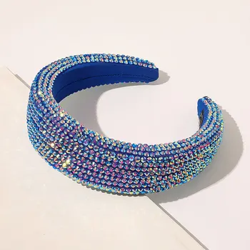 Tam Kristal Hairbands Parlak Bejeweled Yastıklı Kafa Çember Şık Yeşil Pembe Mavi Rhinestones Bantlar Lüks Parlak Saç Aksesuarı